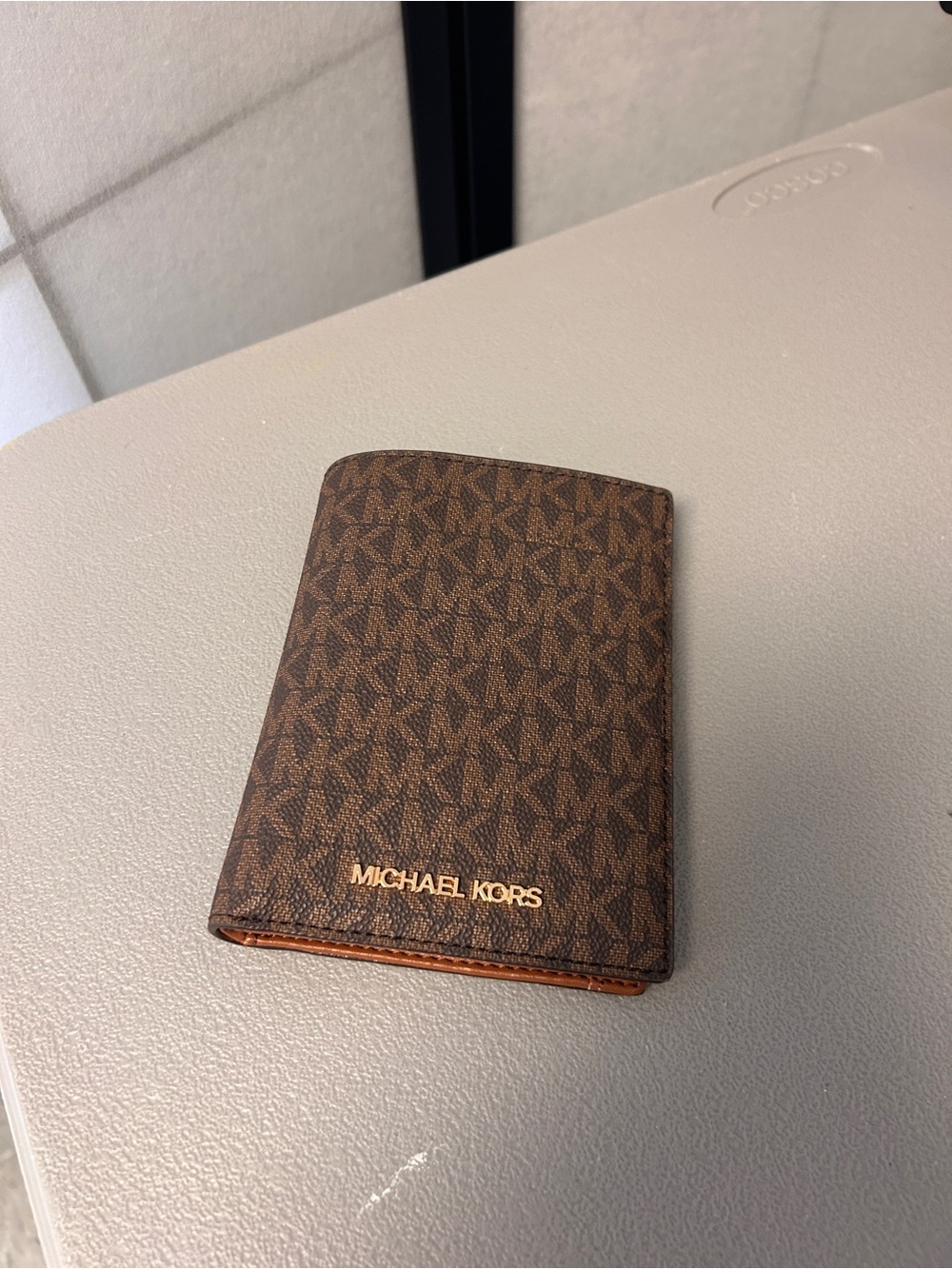 Michael Kors Brown MK Monogram Card & Key Holder with Gold Logo